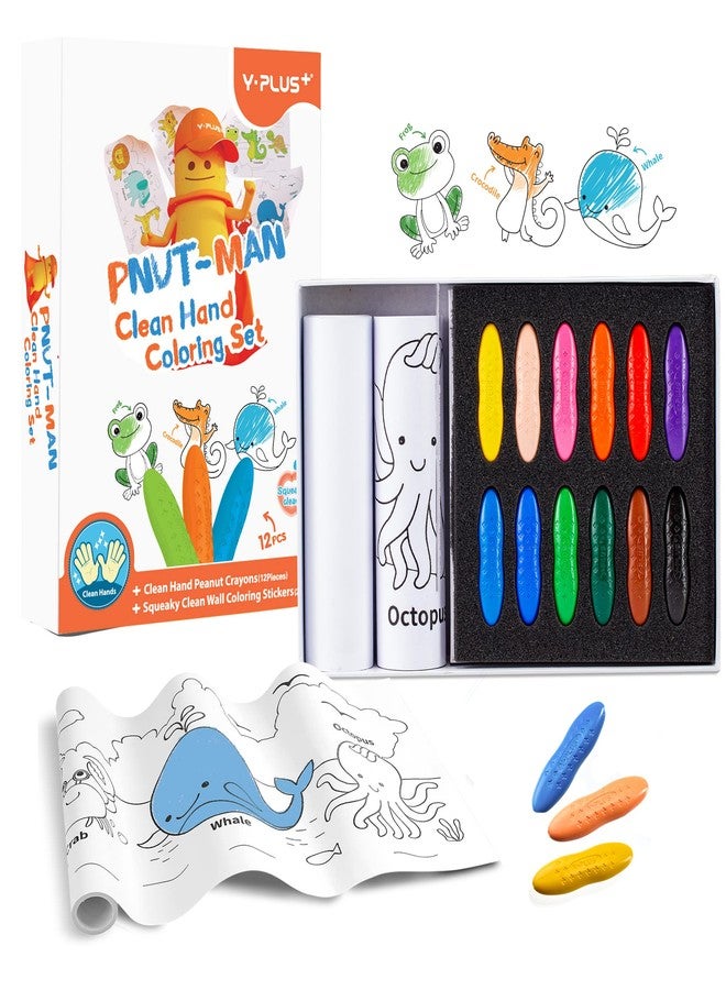 YPLUS Peanut Crayons Set for Kids, Art Case with 12 Colors Crayons and Wall Sticker Paper Rolls, Non-Toxic Toddler Coloring Supplies Stocking Stuffers for Kids Toddler - Image 1